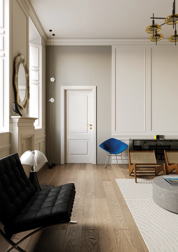 Collezione: Zero Phantos, Modello: 55L, Disegno: 704 Cava Piatta, Finitura: Laccato Bianco, Maniglia: Slim Cromat.