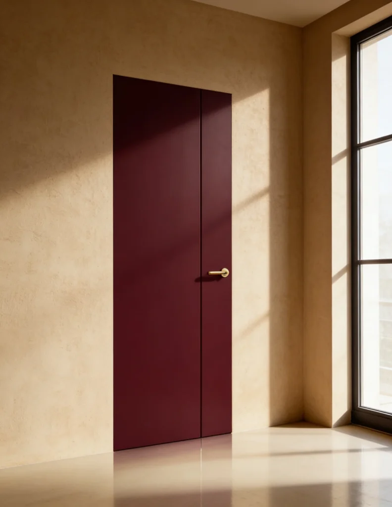 Collezione: Raso Muro, Modello: 50, Disegno: 206, Finitura: Laccato RAL 3005, Maniglia: Taipan Oroplus/Oromat.