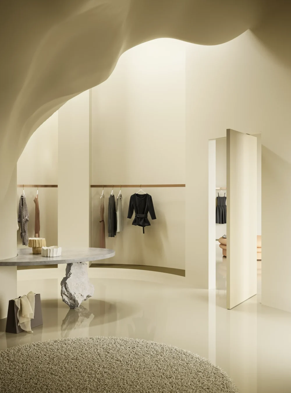 Porta della collezione Raso Muro bilico inserita all'interno di un atelier di lusso