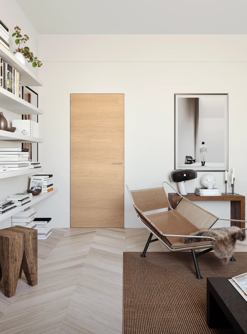 Porta della collezione Raso Muro in laminato Rovere Miele inserita in una casa anni 70