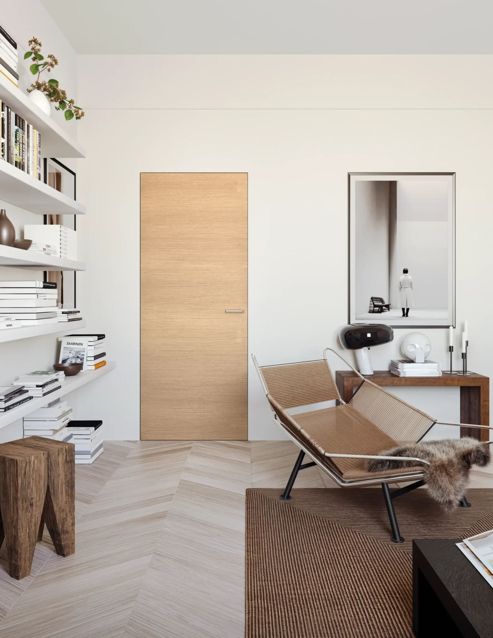 Porta della collezione Raso Muro in laminato Rovere Miele inserita in una casa anni 70