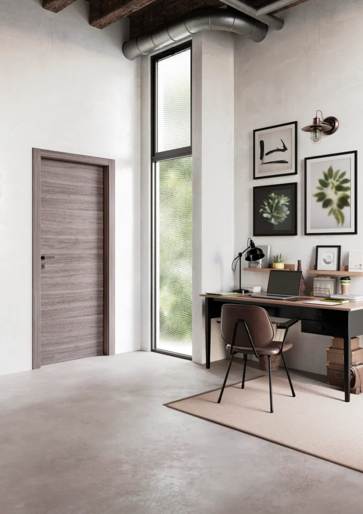 Porta collezione Zero Palissandro Grigio in studio industrial organico moderno