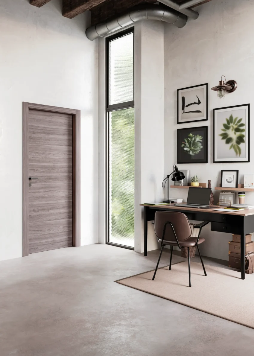 Porta collezione Zero Palissandro Grigio in studio industrial organico moderno