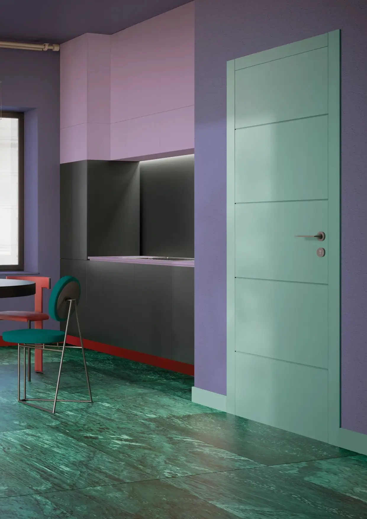 Zero Phantos, 55l, Abbattimento acustico 40 dB, Disegno 617, Laccato NCS S 1515-B80G, Maniglia Alatò Grafite con viti passanti
