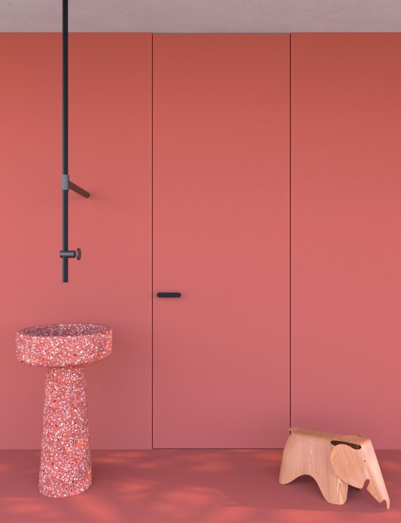 Collezione: Raso Muro, Modello: 50, Finitura: Grezzo mano di fondo + pittura murale, Maniglia: Pure nero.
