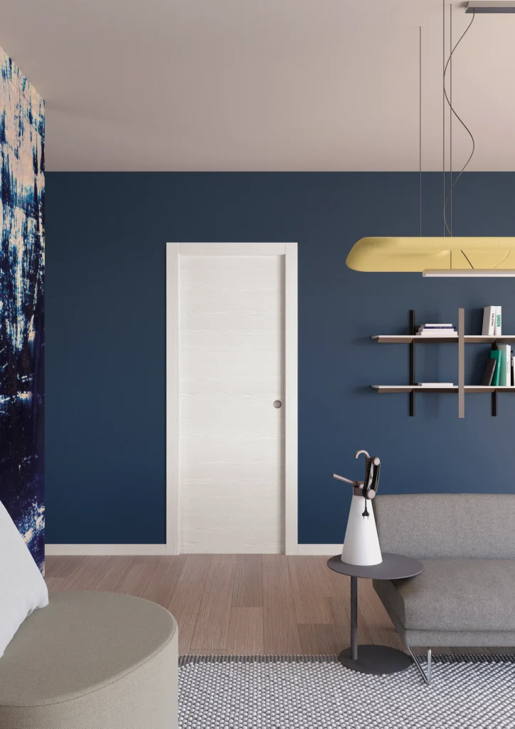 Porta Design scorrevole interno muro laminata ambientata in un living moderno e di design