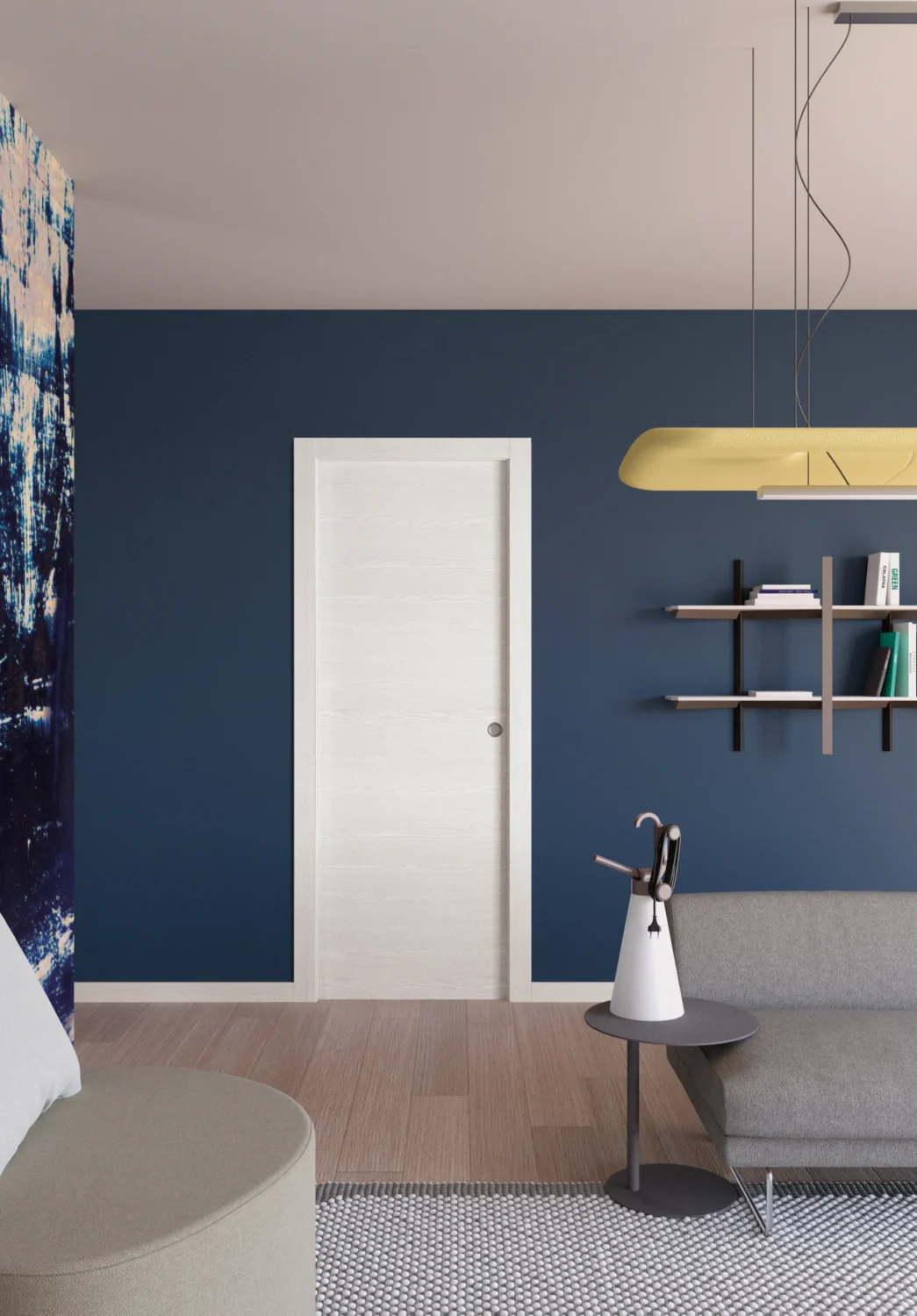 Porta Design scorrevole interno muro laminata ambientata in un living moderno e di design